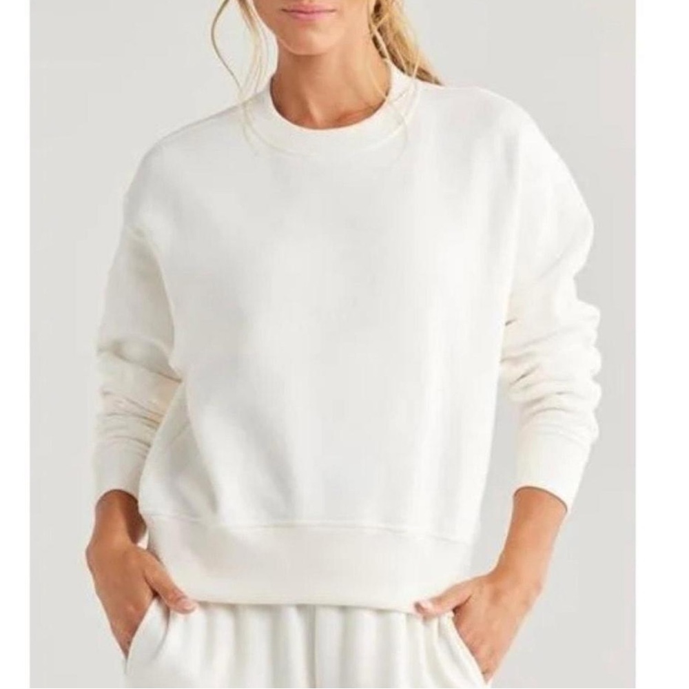 Zella Laguna ivory white cream Sweatshirt Laguna ribbed texture lightweight L